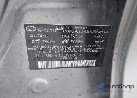 2019 Hyundai Elantra Sel/Value/Limited z USA, uszkodzony, nr VIN 5NPD84LF2KH487516